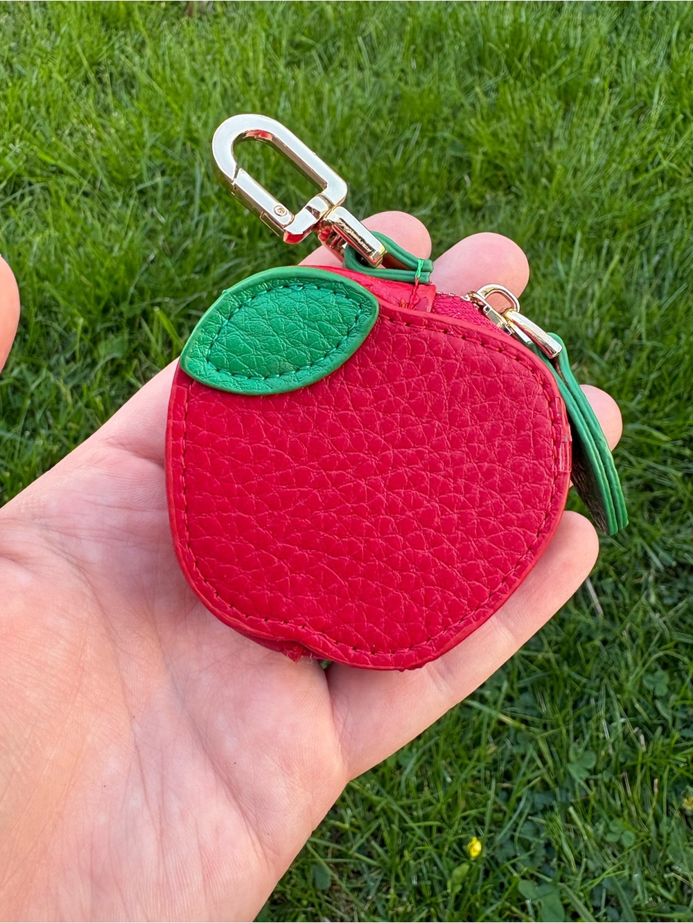 Red Apple Leather Coin Pouch Keychain